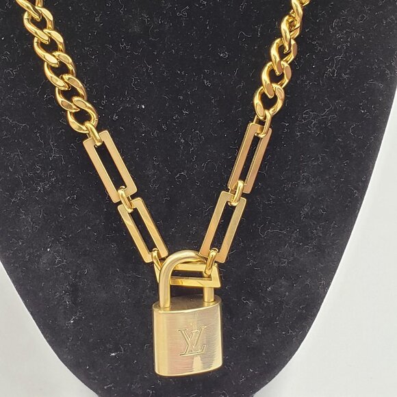 Authentic Louis Vuitton Gold Padlock W/ Unbranded Stainless Steel Chain&Bracelet - Picture 6 of 13
